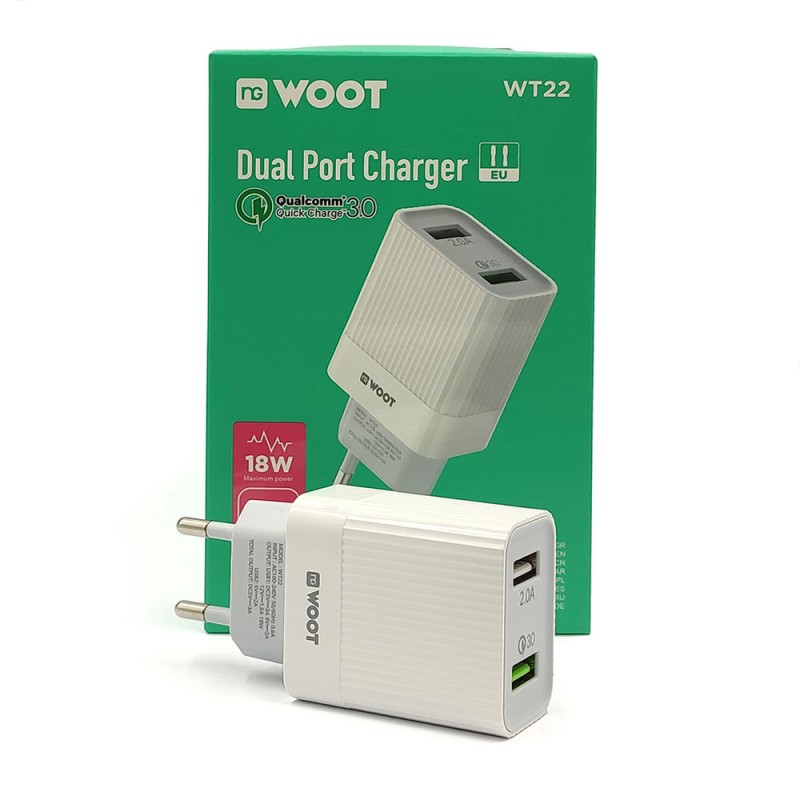 NG WOOT WT22 Dual Port USB Charger QC3.0/18W Χύμα Προϊόντα - NG WOOT WT22 Dual Port USB Charger QC3.0/18W