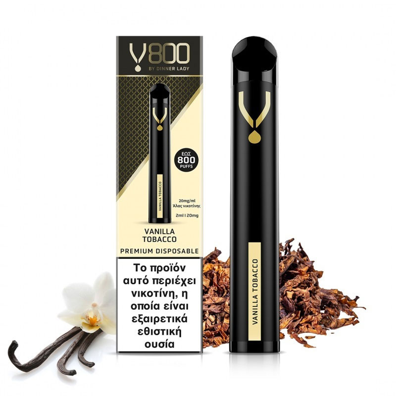 Ηλεκτρονικό Τσιγάρο Μιας Χρήσης - Dinner Lady V800 Disposable Vanilla Tobacco 20mg 2ml