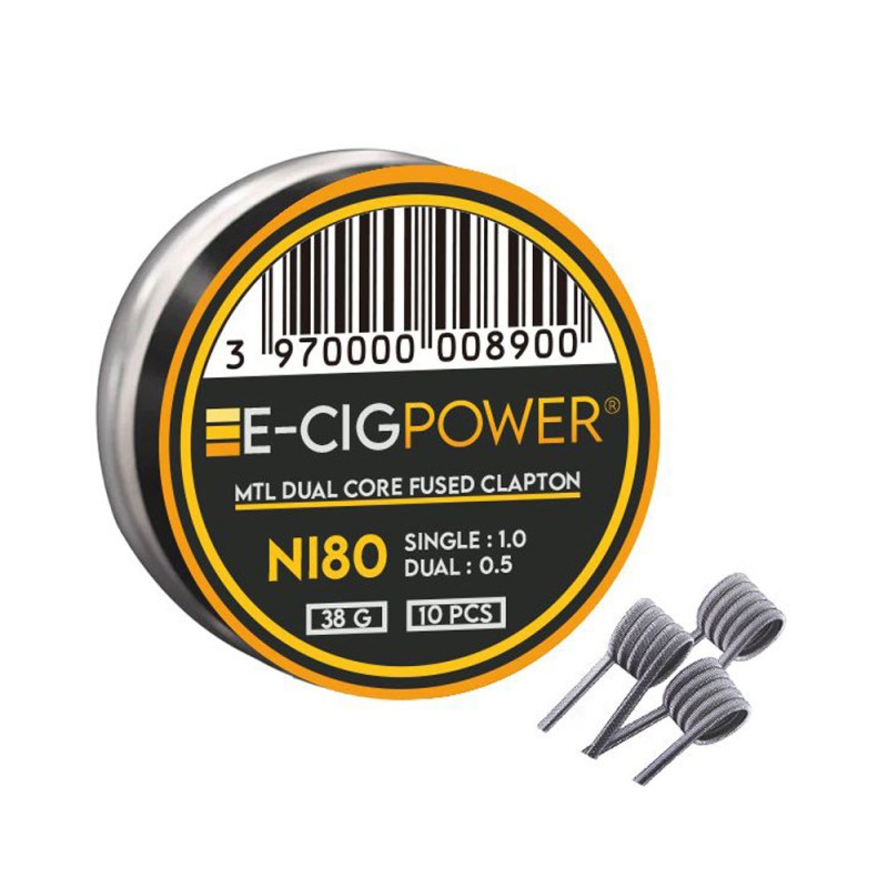 E-Cig Power Ni80 MTL Dual Core Fused Clapton 10 Coils Σύρματα και Βαμβάκια - E-Cig Power Ni80 MTL Dual Core Fused Clapton 10 Coils