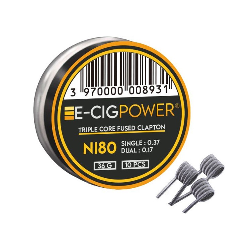 Wires & Cotton - E-Cig Power Ni80 Triple Core Fused Clapton 10 Coils